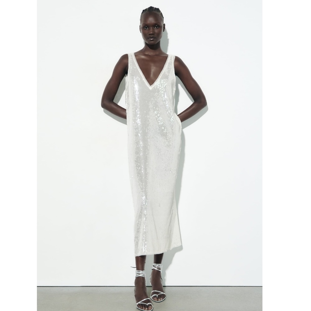 NWT Zara Woman Sequin Sequined Midi Dress Size S Small